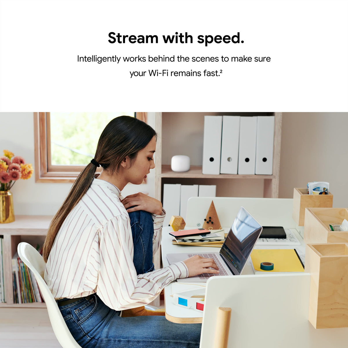 Nest WiFi Router with 1 Point - Mesh for Wireless Internet Wi-Fi Extender Smart Speaker Works and Google Home Systems Snow