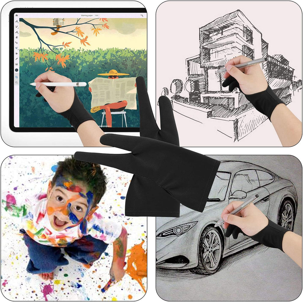 Artist Drawing Tablet Gloves Two Finger Graphics Painting Glove Free Size Creative Both Right and Left Hand 4 Pack