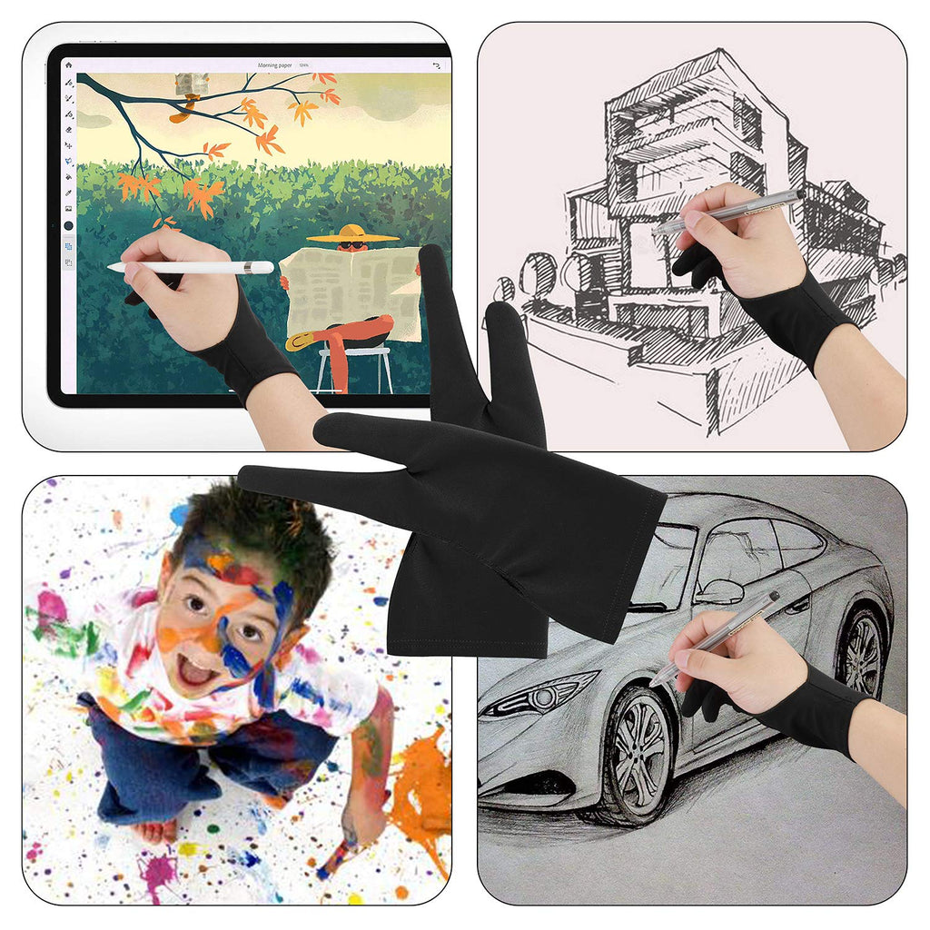 Artist Drawing Tablet Gloves Two Finger Graphics Painting Glove Free Size Creative Both Right and Left Hand 4 Pack
