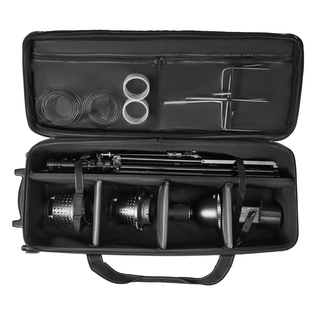 VEVOR Studio Equipment Trolley Case, 35.83 x 11.81 x 14 in / 91 x 30 x 35.5 cm, Rolling Camera Bag, Carrying Bag with Wheels Straps Padded Compartment Handle, for Light Stands, Tripods, Telescopes