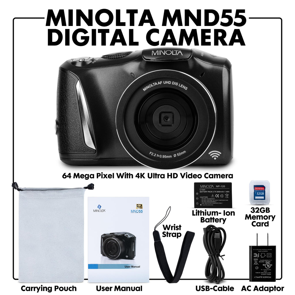 Minolta MND55 64MP 4K Ultra HD Wi-Fi Digital Camera - Blue