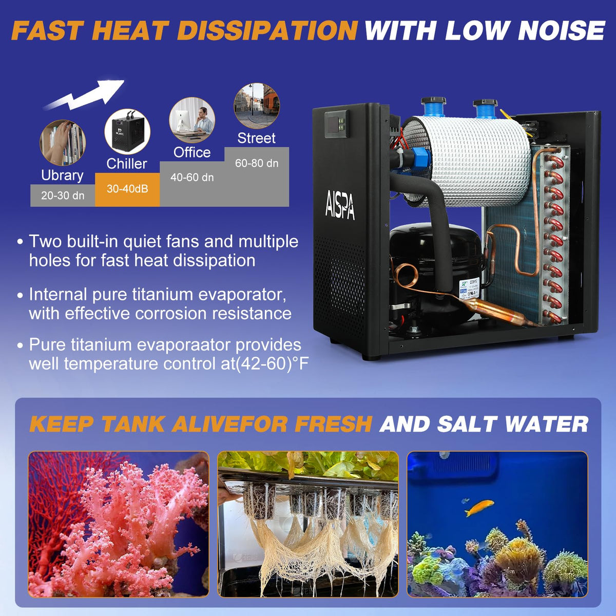 Aquarium Chiller 1/10 HP, 42GAL Fish Tank Water Chiller
