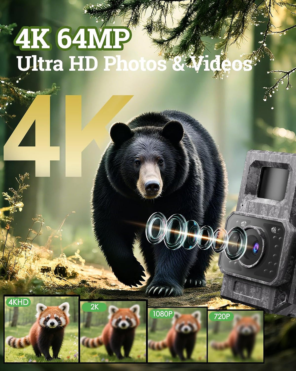 MAXDONE Solar Trail Camera 2 Pack, 4K 64MP WiFi Bluetooth Game Camera