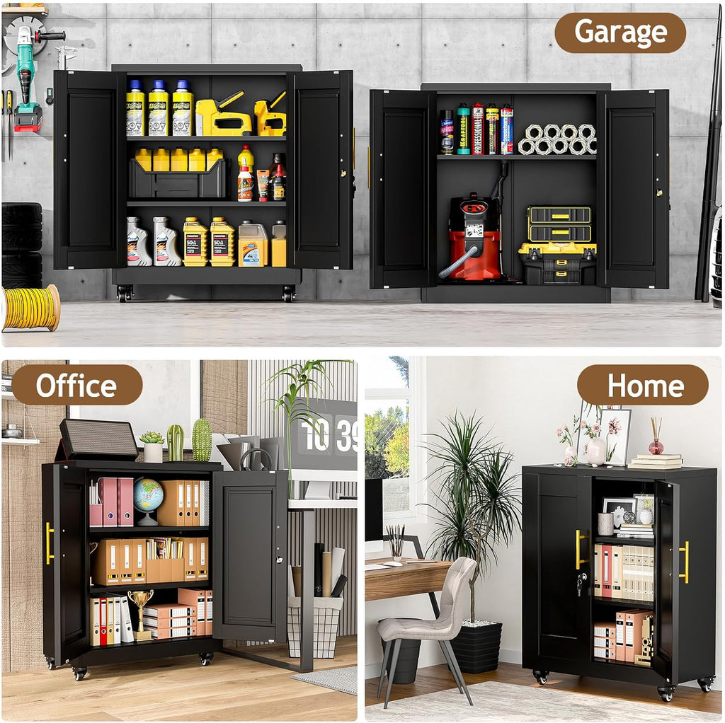 35" Lockable Rolling Metal Storage Cabinet, Steel Employee Storage Locker