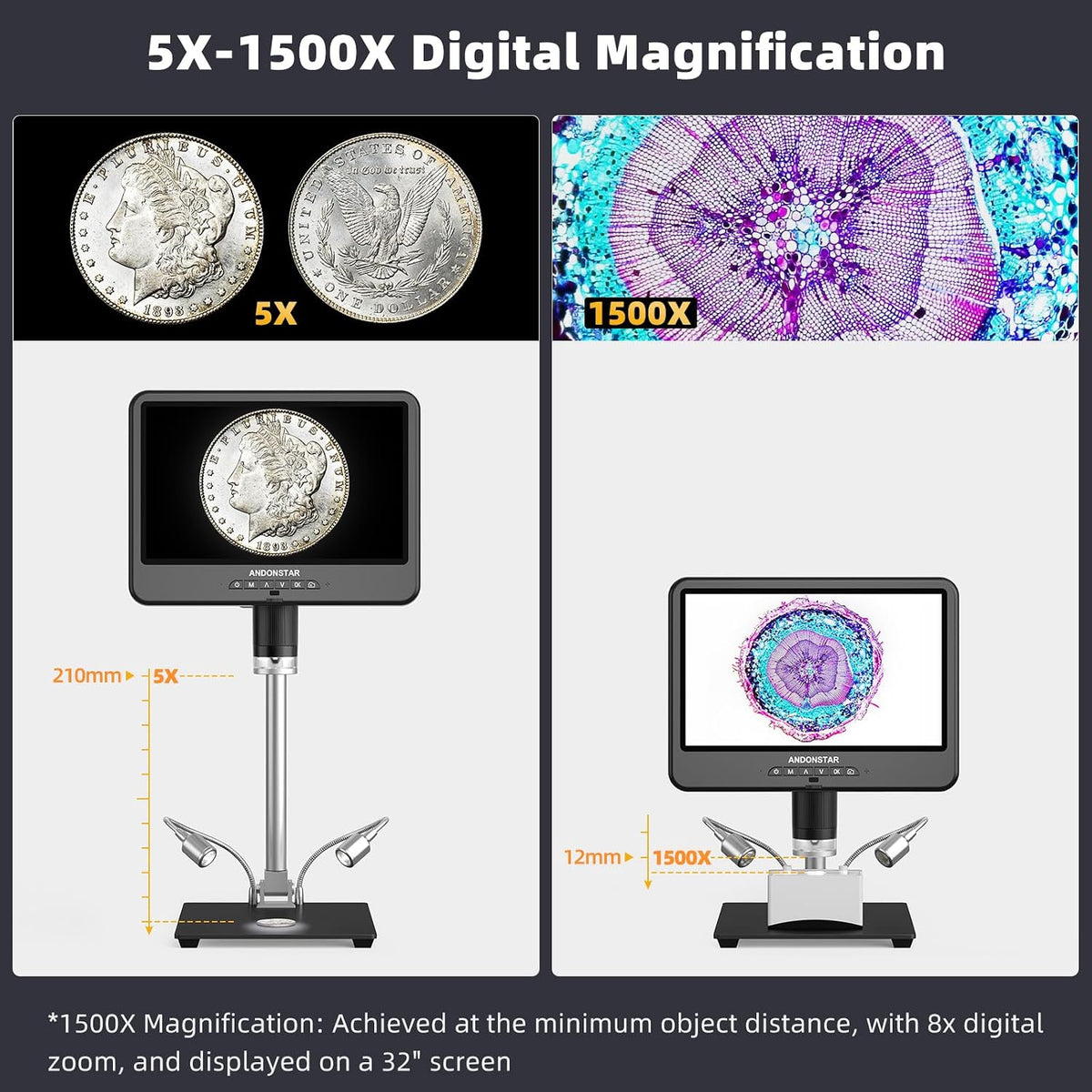 Andonstar 4K 30FPS Digital Microscope with 10.1" Screen, 3840P Video Audio