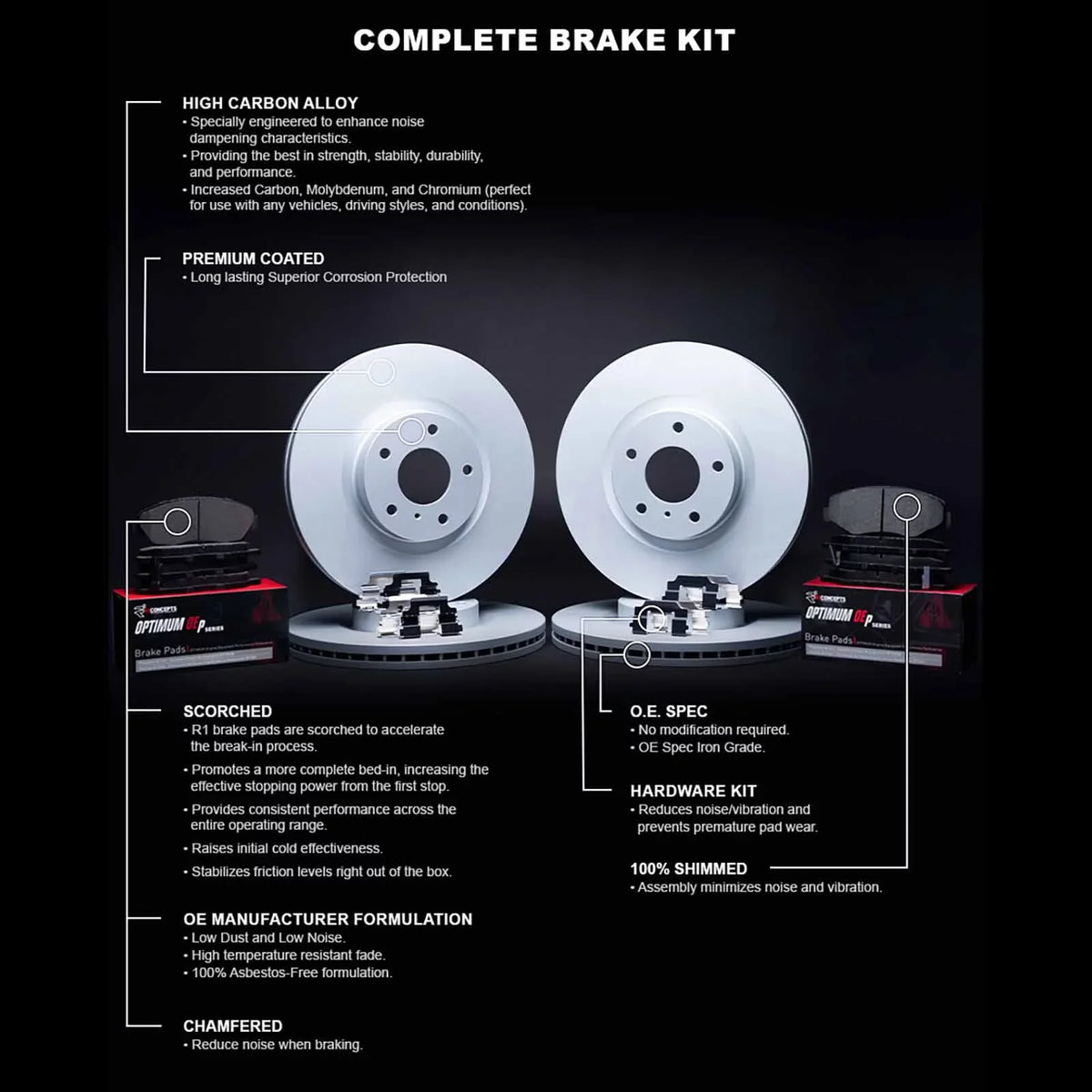 R1 Concepts Wduh2 59048 R1 Brake Rotors Carbon Coated W/ Optimum Oe Pads & Hdw Fits Select: 2000 Honda Civic Si/Sir, 1999 Honda Civic Si