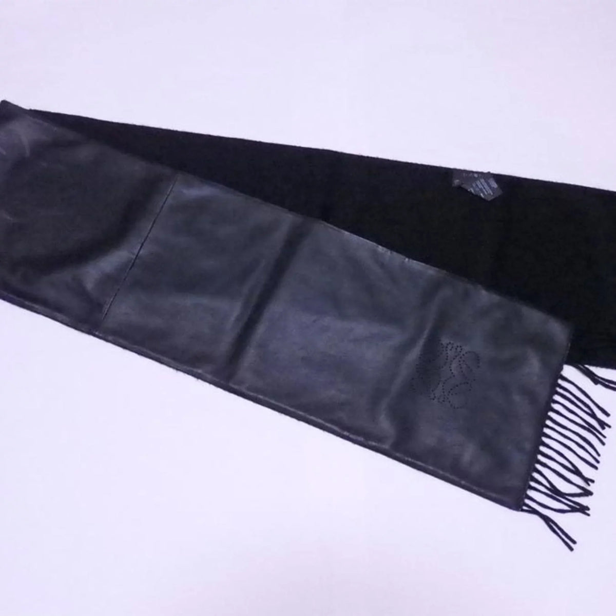 Second-Hand Loewe Loewe Shawl Stole Scarf Anagram Black Leather X Cashmere Ladies (Good)