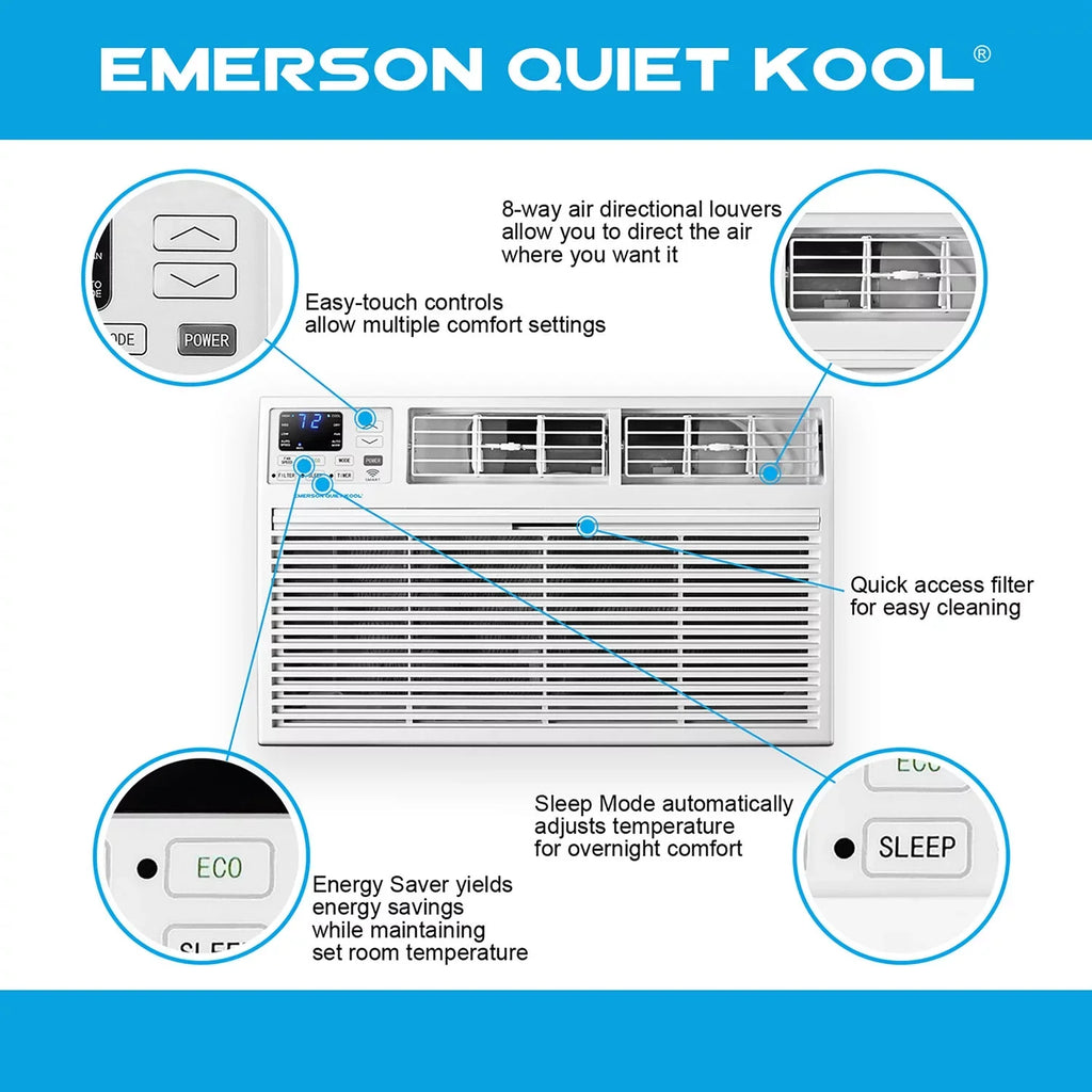 Emerson Quiet Kool 8,000 Btu 115-Volt Through-The-Wall Air Conditioner With Remote, White