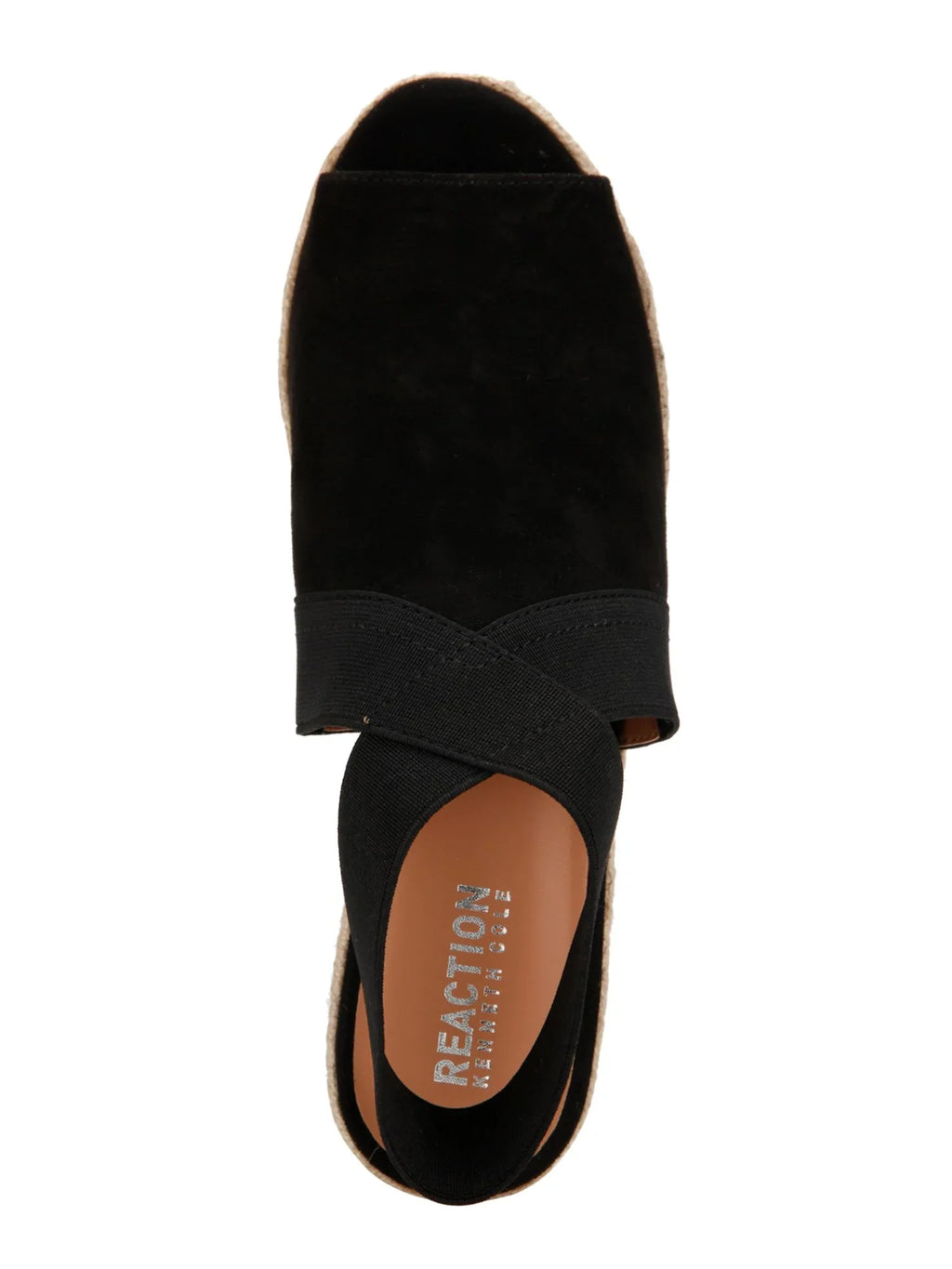 8.5 REACTION M 1/2" Black On Stretch COLE Strap Padded Espadrille Gore Ankle Shoes Toe KENNETH Round Carrie Womens Flex Slip Platform Wedge Comfort