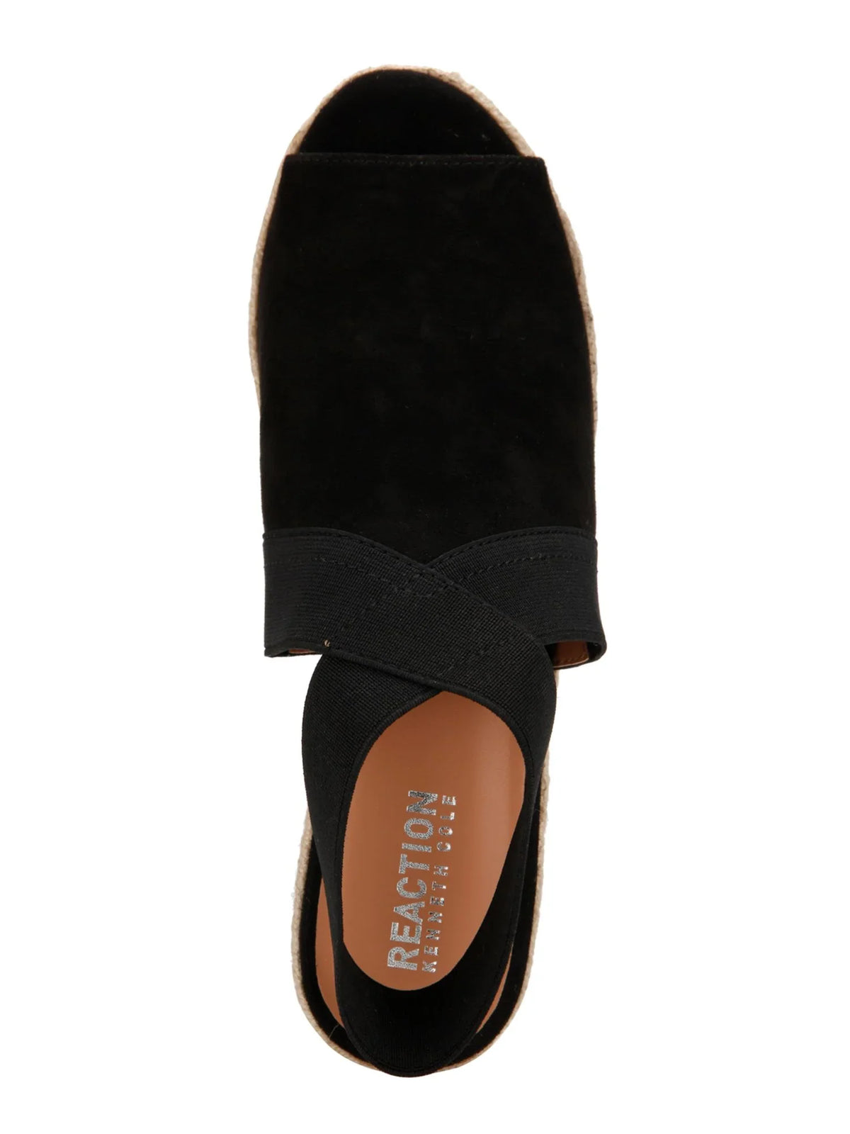 8.5 REACTION M 1/2" Black On Stretch COLE Strap Padded Espadrille Gore Ankle Shoes Toe KENNETH Round Carrie Womens Flex Slip Platform Wedge Comfort
