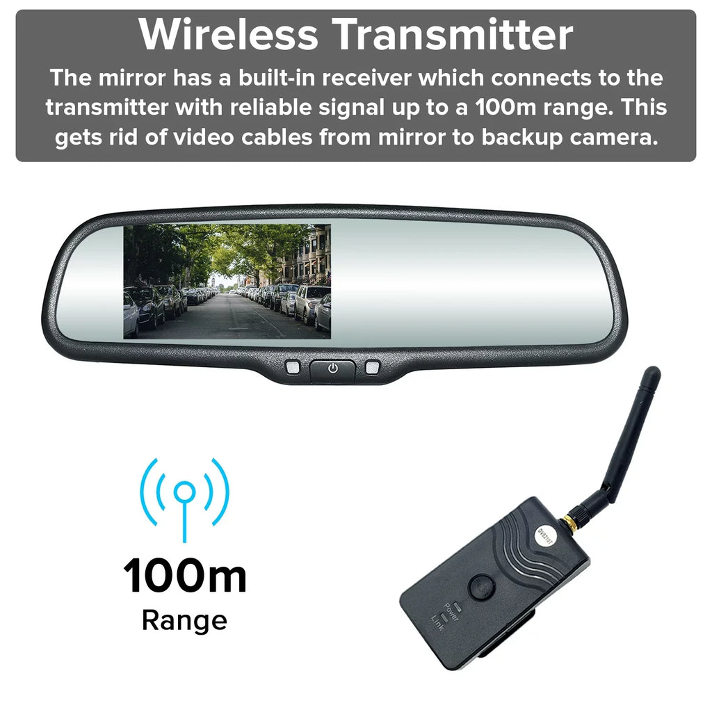 170° OEM Master Cars LCD for 4.3” Screen, Transmitter Tailgaters View with Wireless Mirror & Camera - Kit Rear Waterproof Backup Universal All Fit LED
