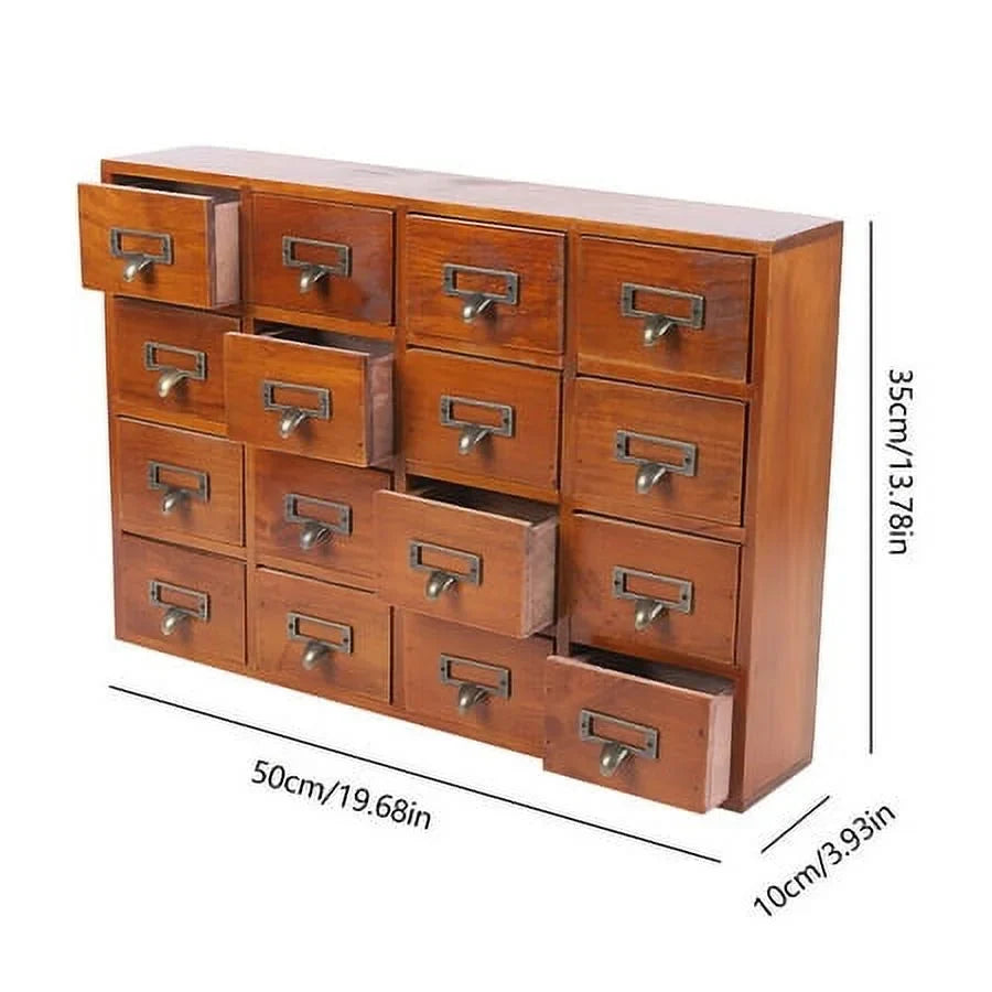 Cabinet Organizer 16 Storage Wood Desk Retro Drawer Box Apothecary Drawers
