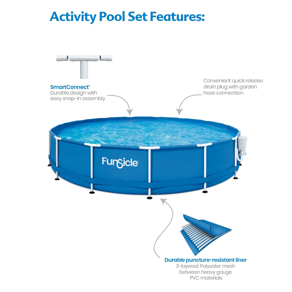 Filter Pump, up & Pool, Funsicle Age 6 Activity with ft Frame Ground Swimming Above 15 Round,