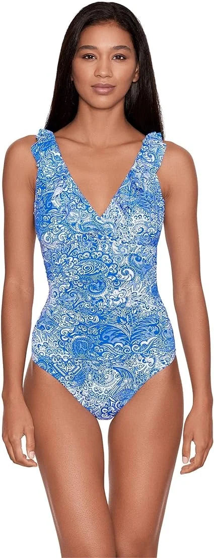 Swimsuit One-Piece Ralph Printed Ruffled Tummy-Control Lauren