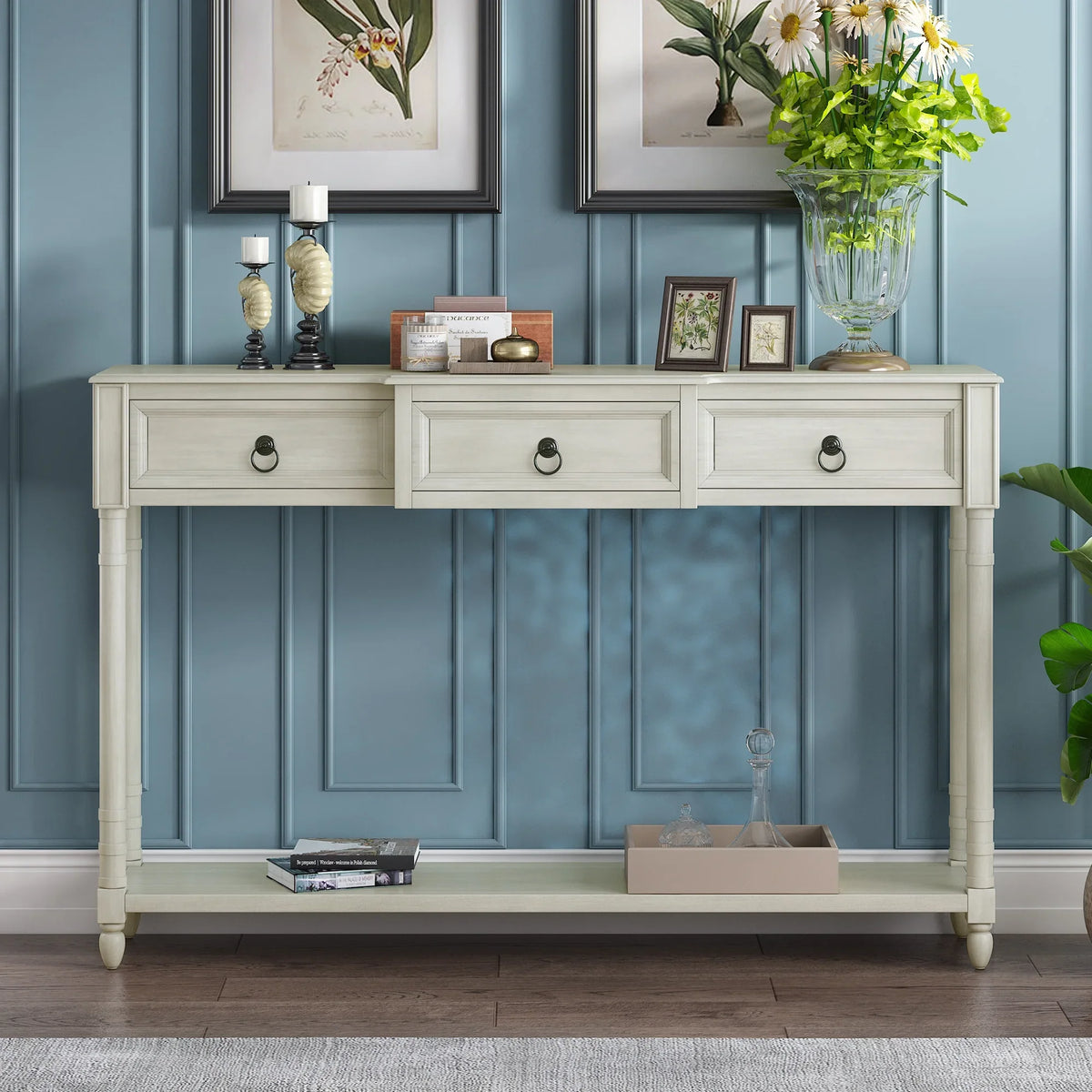 Table Drawers OLD WF189574AAK) Projecting Shelf and SKU: Table with Console Sofa Long Entryway Drawers (Antique with for White,