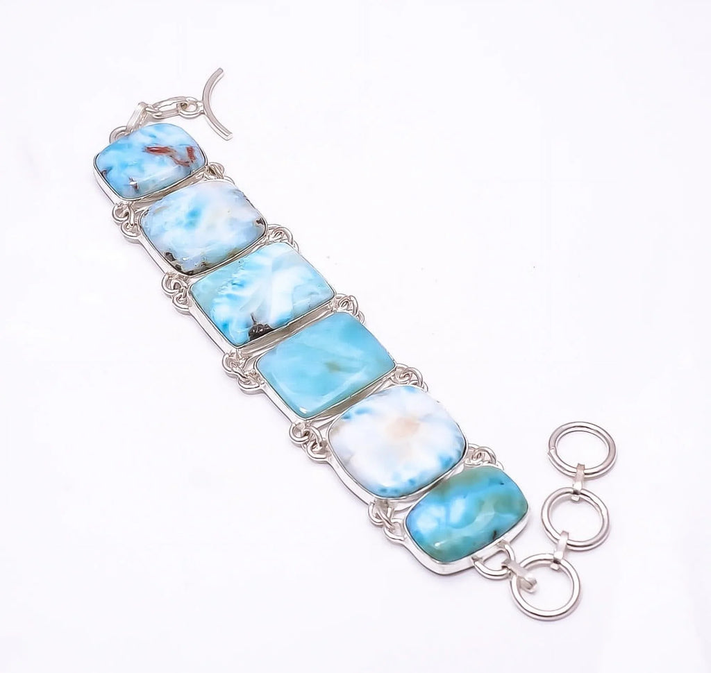 925 Larimar Silver B_9479_406_5 Handmade Plated 7.99", -Dominican Blue Bracelet Bracelet Natural Larimar / Republic Pactolite