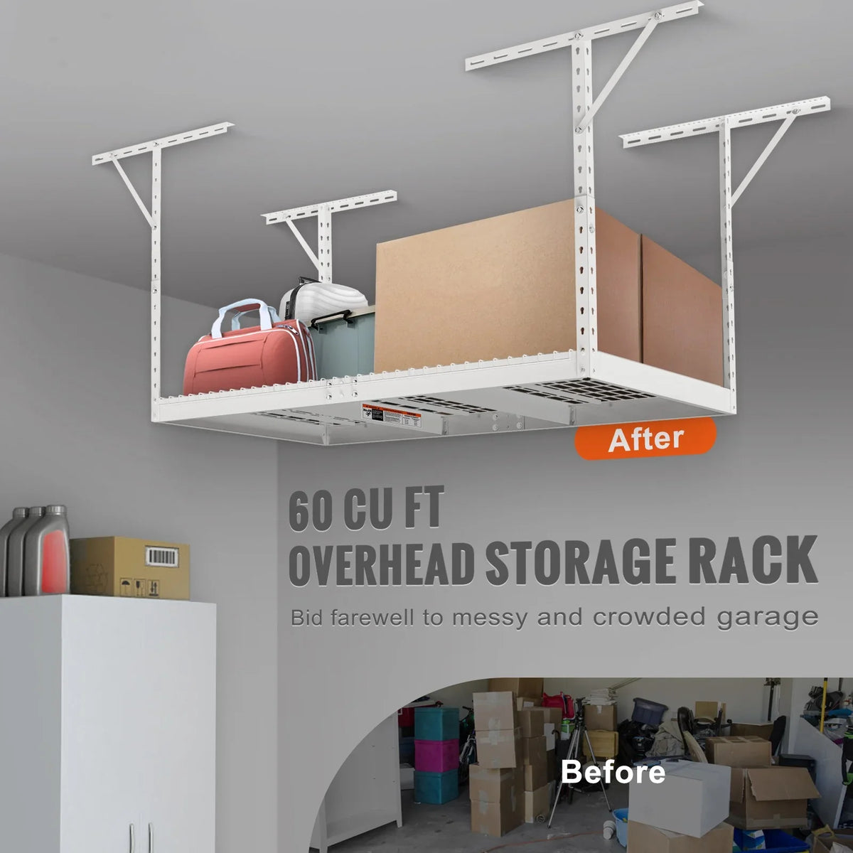 Adjustable White VEVOR Rack Overhead 36x72in Storage Ceiling Garage 550lbs Rack