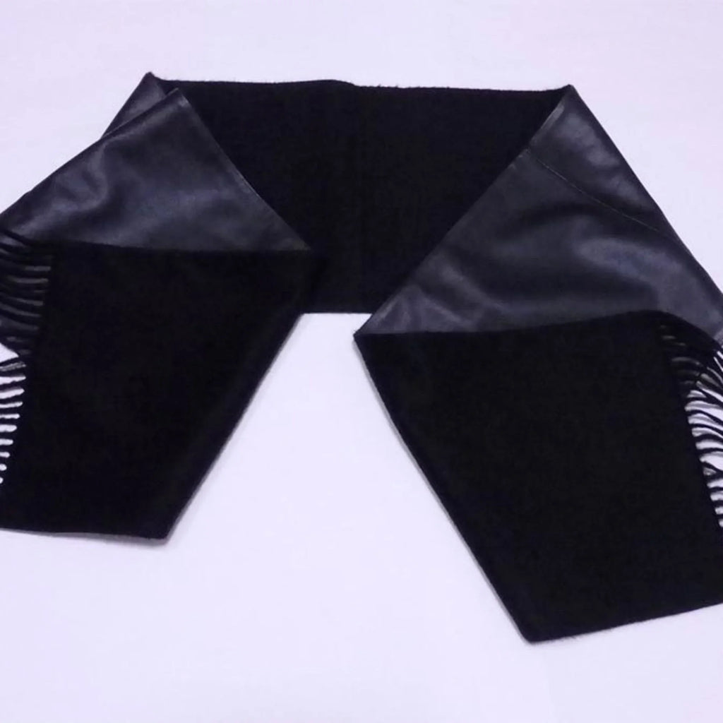 Second-Hand Loewe Loewe Shawl Stole Scarf Anagram Black Leather X Cashmere Ladies (Good)