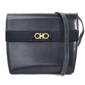 Gancini Bag Leather Navy Pre-Owned Salvatore Shoulder Ferragamo (Good) Gold Ladies