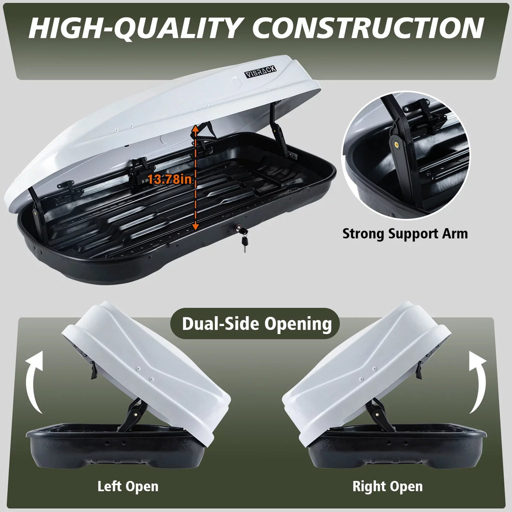 White 30.3" Rooftop L x Cargo Double Shell for Cargo Carrier Large Locks, 13 Hard ft³ SUV x Rooftop Waterproof Box 56.3" W 13.8" Cargo Rooftop with H, Box