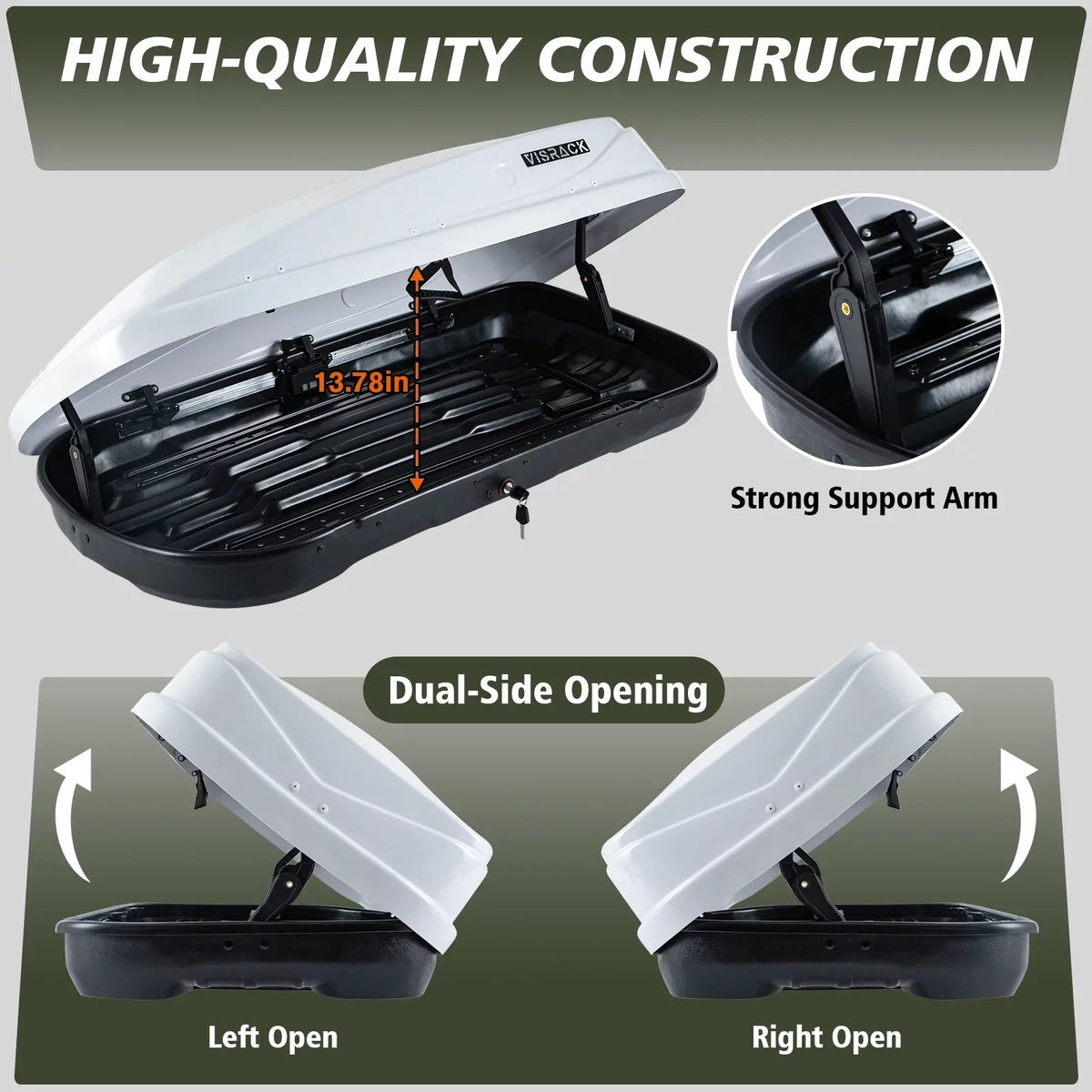 White 30.3" Rooftop L x Cargo Double Shell for Cargo Carrier Large Locks, 13 Hard ft³ SUV x Rooftop Waterproof Box 56.3" W 13.8" Cargo Rooftop with H, Box
