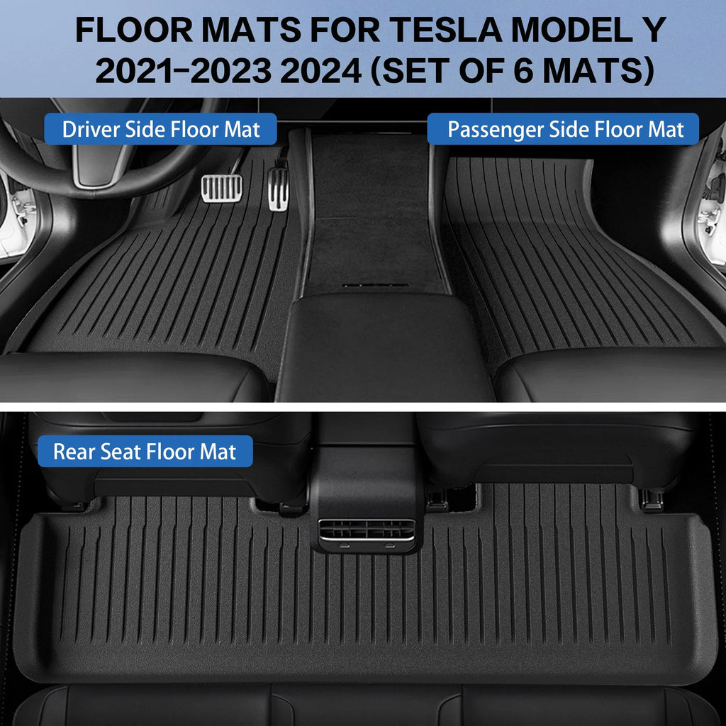 Mats Set 5-Seater, Front Rear 2021-2023 Anti-Slip Floor for All Set Waterproof for 2024, Accessories, of climate Trunk Mats Tesla & Fit 6 Custom Y Tesla WEIZE Mats TPE Liners Cargo Model
