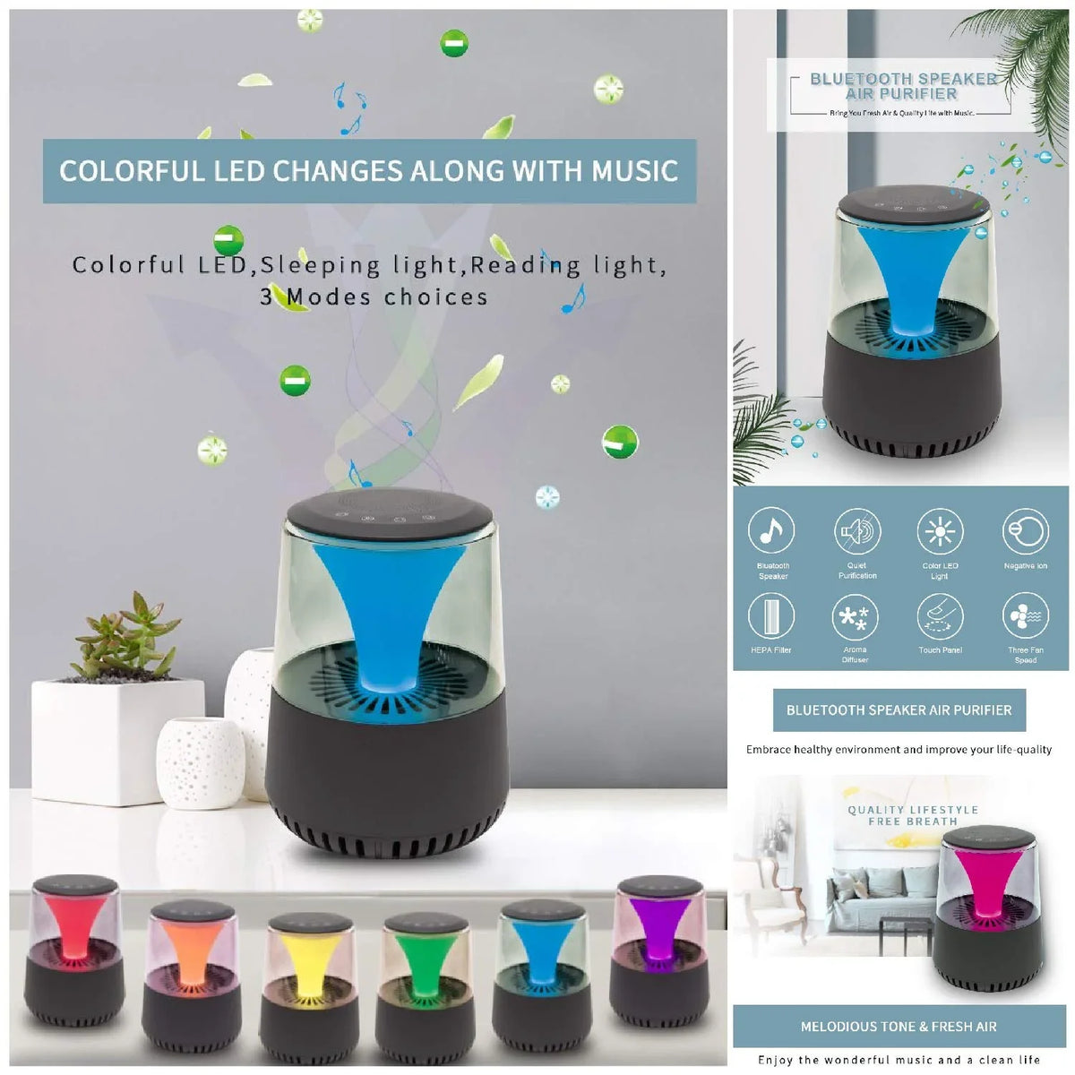 Quiet Smart Fan Settings WBM with HEPA Purifier 3 AR-04 Filter Air Operation, Smart
