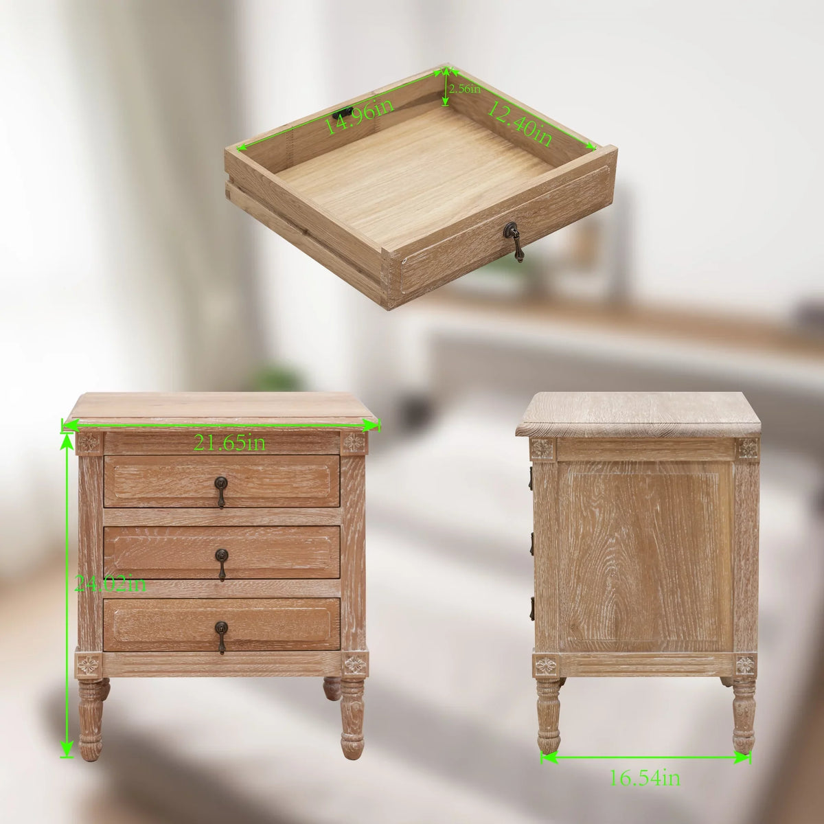 3 Pellebant Bedroom with Oak Drawers Nightstand Furniture