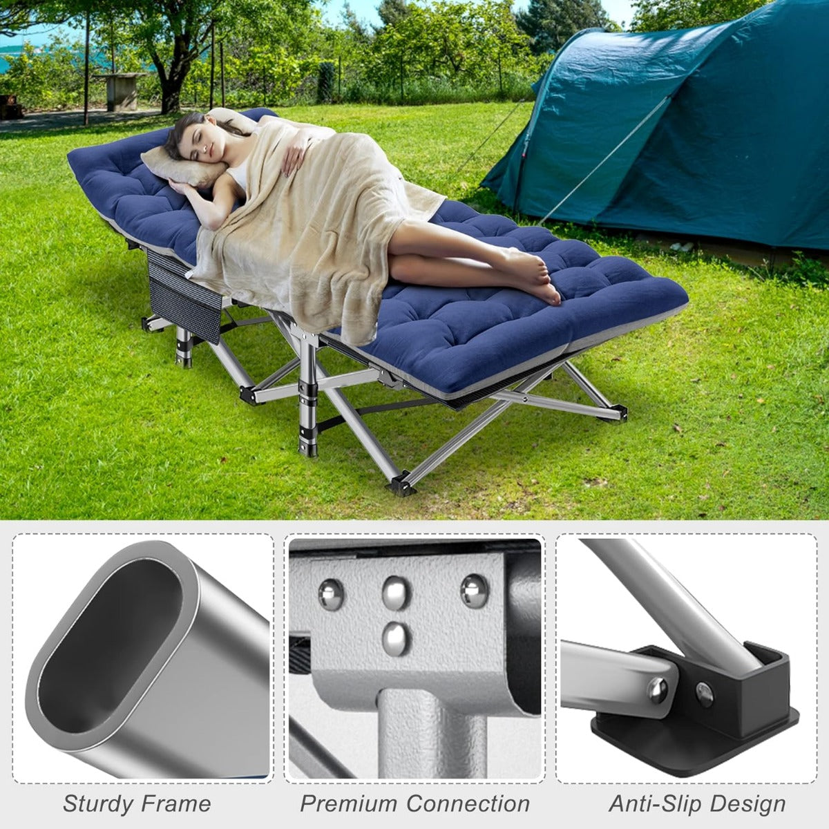 Bag,1200 with exterior Adults, W/Mat Travel Bed Carry Oxford Heavy Layer Folding Camping Duty Cots D for Camp Cot