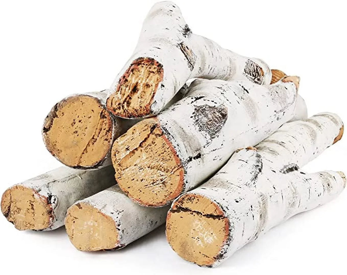 Grisun 26.8" Large Gas Fireplace Logs, Ceramic White Birch Wood Logs For Indoor Inserts, Outdoor Firebowl, Fire Pits, Vented, Propane, Gel, Ethanol, Electric, Realistic Fireplace Decoration, 6 Pcs