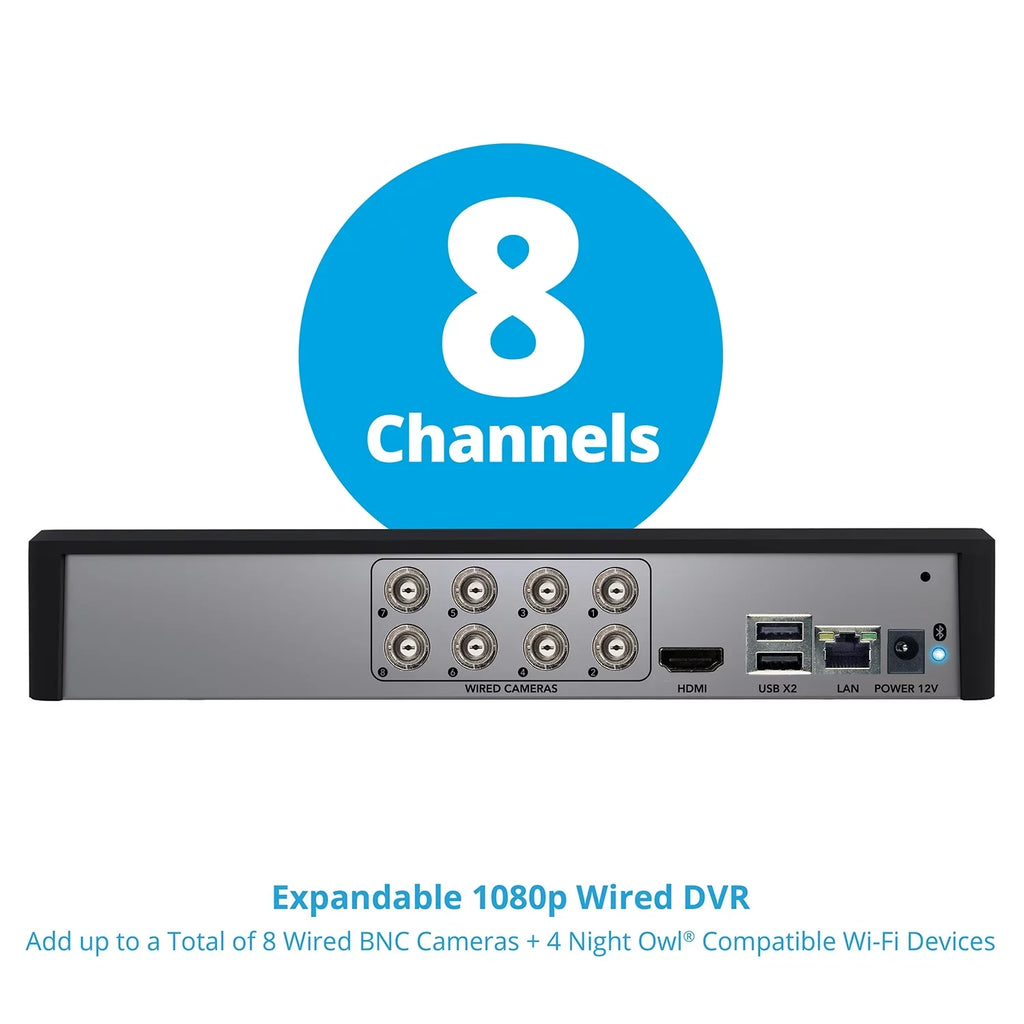 1080p DVR Security Cameras, Connector HD 1TB Drive, Spotlight Night and with 8 Channel 4 exterior, Owl HDMI Bluetooth Hard Wired