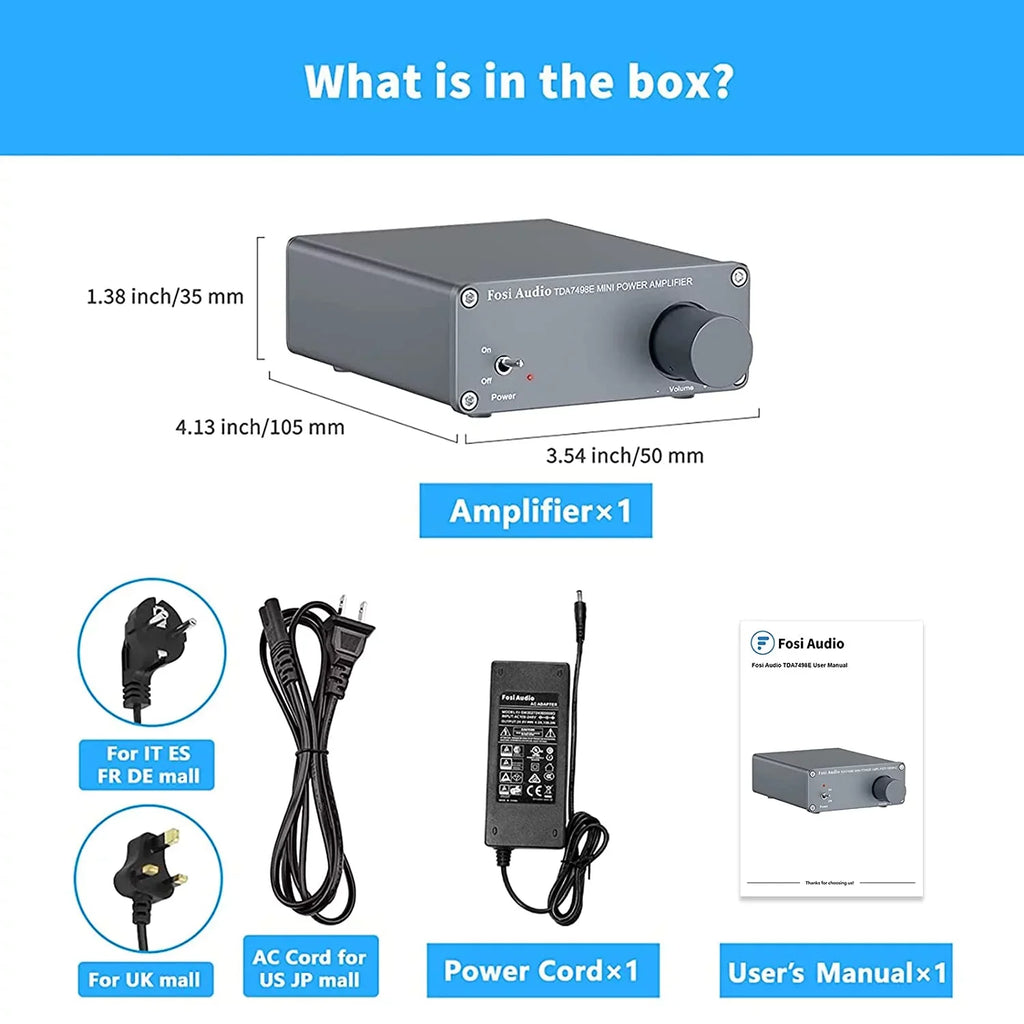 Fosi Audio Tda7498E 2 Channel 160W X2 Stereo Audio Amplifier Mini Hi-Fi Class D Integrated Amp For Passive Speakers With 24V Power Supply