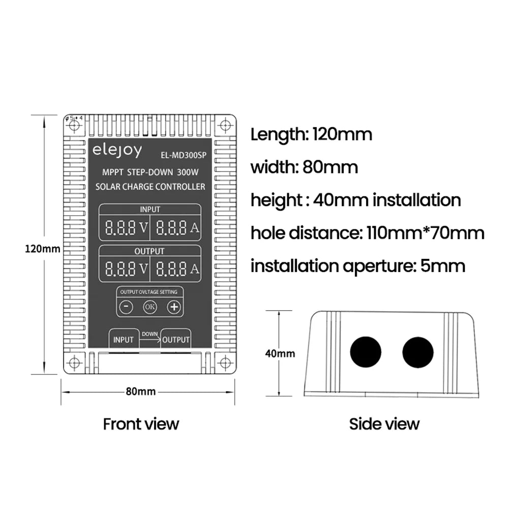 Output Battery Recharging Waterproof 10~30V LED (Optional) Real-time Dustproof Solar MPPT CACAGOO Step-down 200W/300W/400W Display Tracking Adjustable Controller Voltage