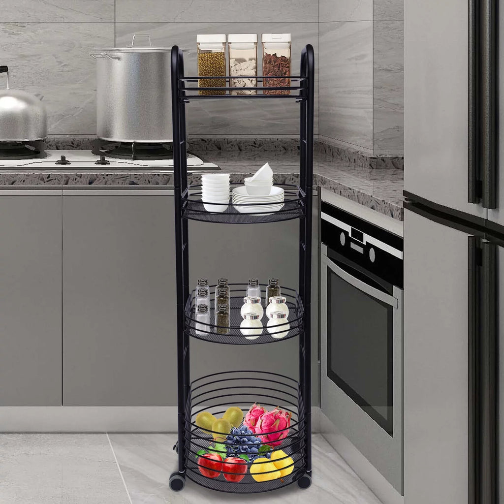 Rolling Cart, Organizer Storage Basket Carts Utility 4 Wheels, Cart, Trolley Metal Tier Art with Storage Black Kitchen
