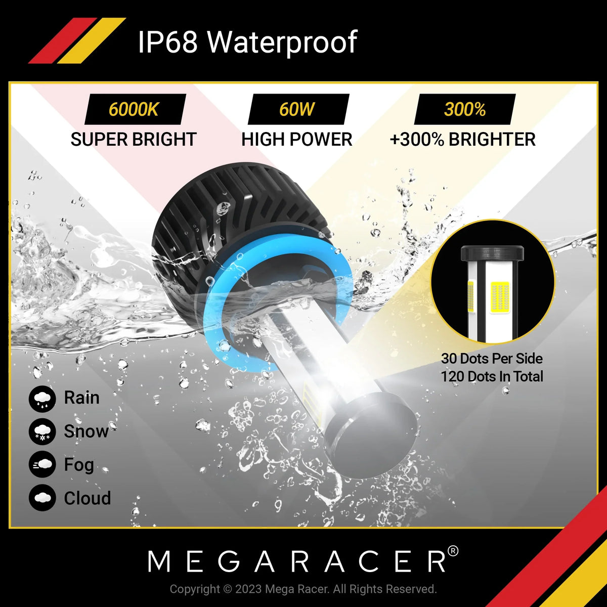 Mega Racer Bmw 328I Xdrive 4 Sided H11 H9 H8 Led Headlight Bulbs 6000K Diamond White 12V 60W 10000Lm Bmw 328I Xdrive 2011 2012 2013 2014 2015 2016 11 12 13 14 15 16 Fog Lamp Automotive Replacement