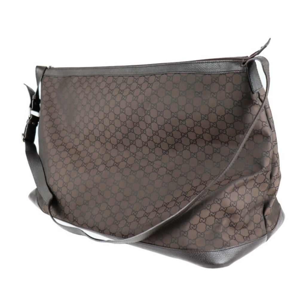 (Good) 105669 Boston GG Pre-Owned Bag Leather Shoulder Nylon Travel Brown