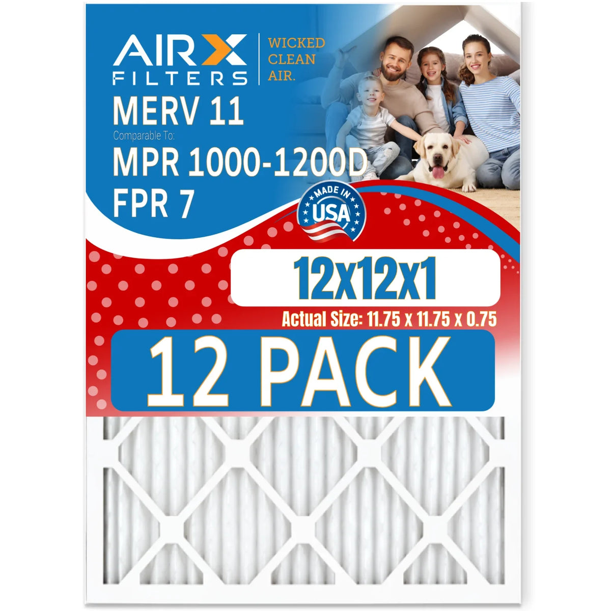 MERV 12x12x1 in Furnace Rating, AIR. 1000, to of USA Filter 12 MPR 7 Filters 11 Made Pack by Air CLEAN - WICKED & 1200 AIRX FPR FILTERS Comparable MPR