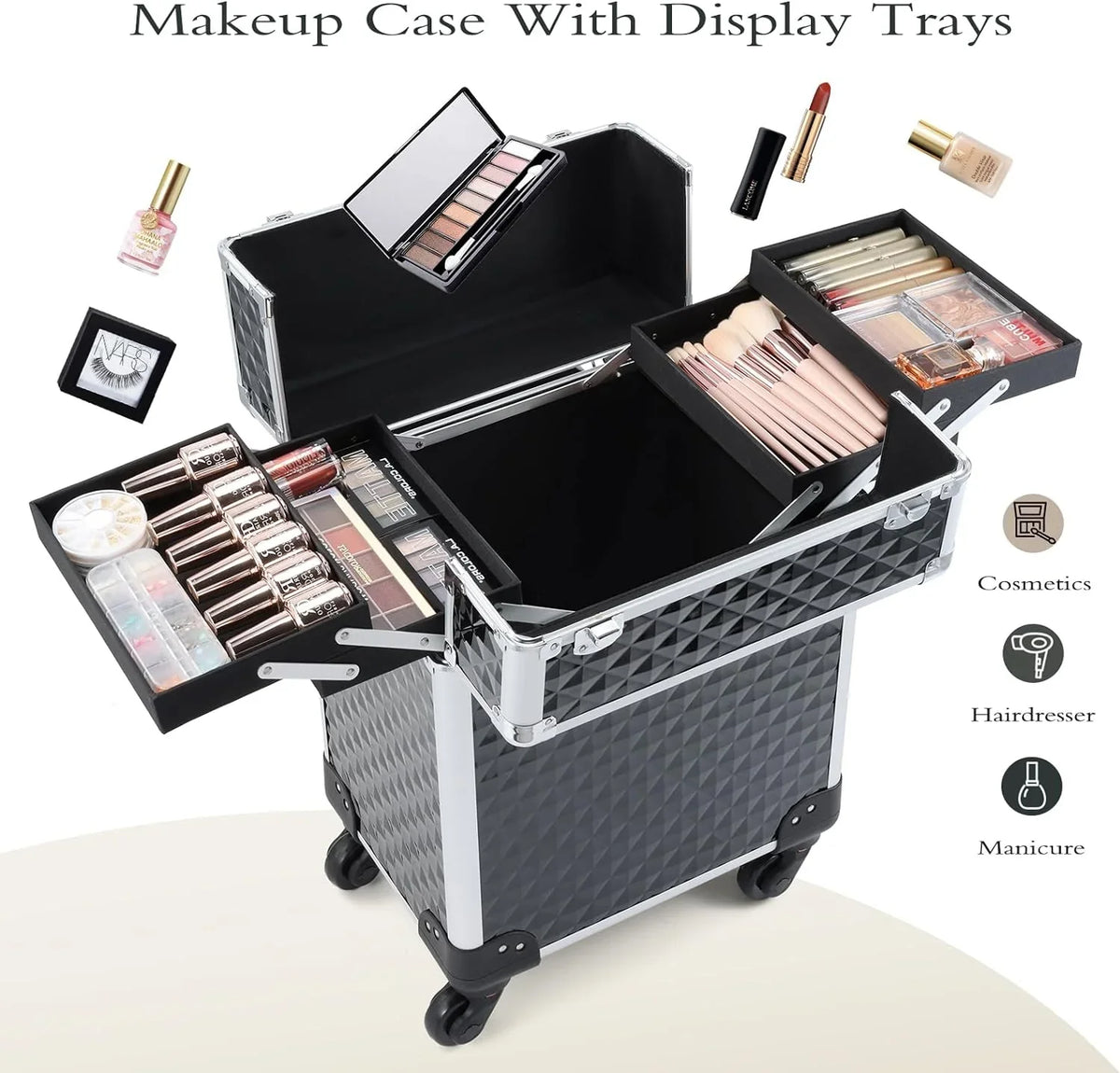 Trolley Cosmetic Makeup Joligrace Rolling Organizer Case Makeup Large Box