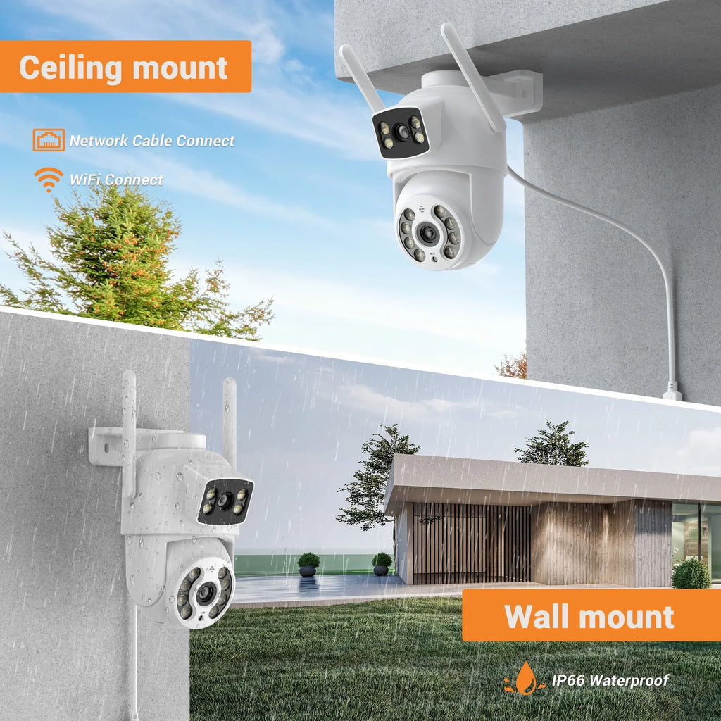 Lens Audio Linkage, TOPVISION 50M Lens Color Smart Camera Night Human IP66 6MP exterior Dual Camera PTZ Dual 2.4GHz Tracking Security exterior, Waterproof Detection, WiFi Two-Way with Vision Auto