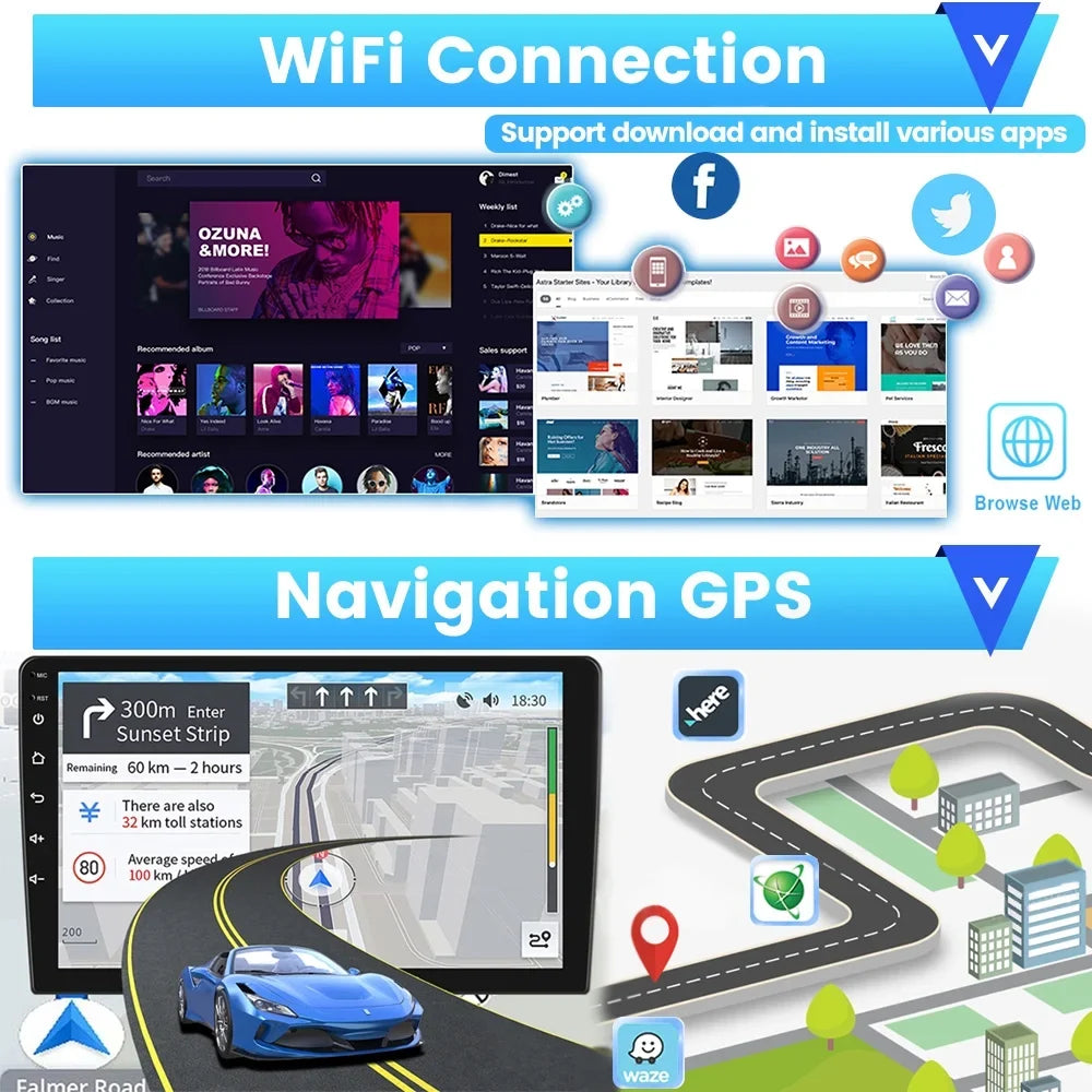 Carplay Podofo 1080P Link Wireless Touchscreen 2+32G Backup FM 9'' Bluetooth, Android WIFI Stereo for Mirror AHD GPS Radio Camry HD Car Hifi 2006-2011 Auto Camera