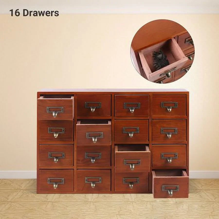 Cabinet Organizer 16 Storage Wood Desk Retro Drawer Box Apothecary Drawers