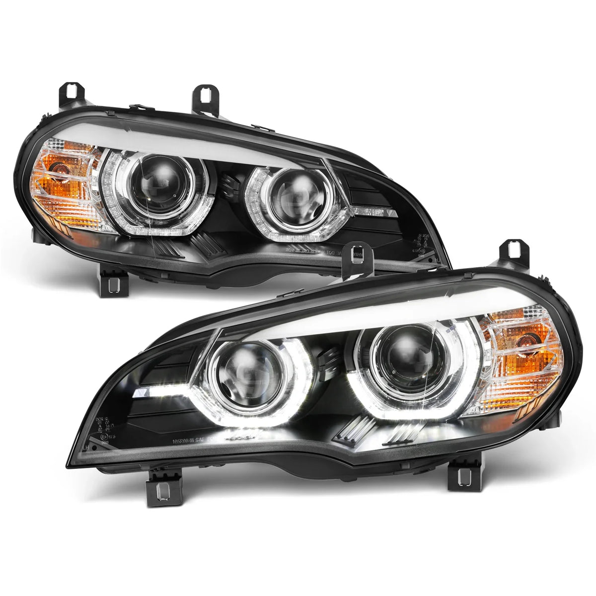 Akkon - For 2007-2010 Bmw E70 X5 Hid [W/ Afs Model] Led Halo Drl Projector Black Headlights Driver Left+Passenger Right Pair
