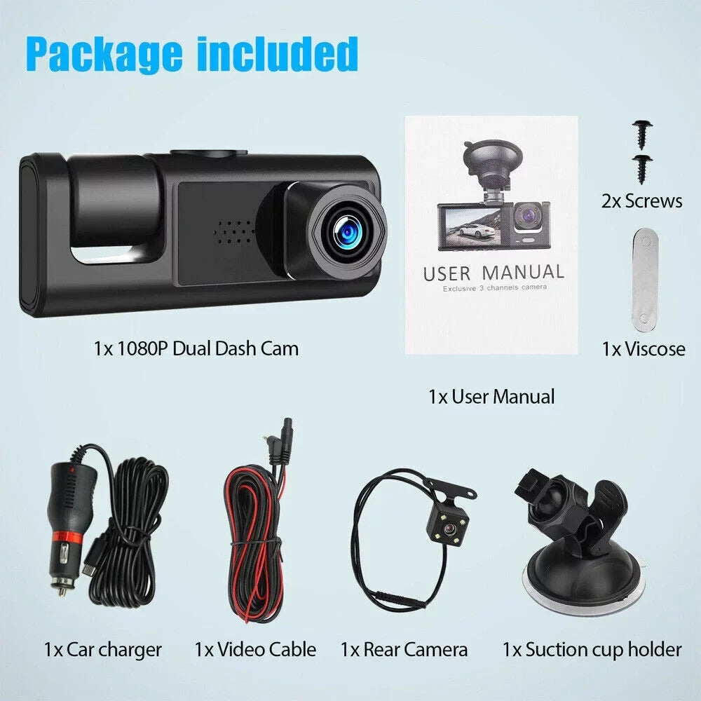 Recorder 1080P Car G-Sensor Camera Lens Cam Front/Rear/Inside Video Dual Dash