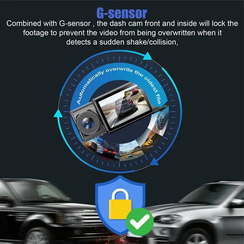 Front And Rear Camera Hd Dash Cam 2\\\" Triple Lens Car Dvr Video Driving Recorder