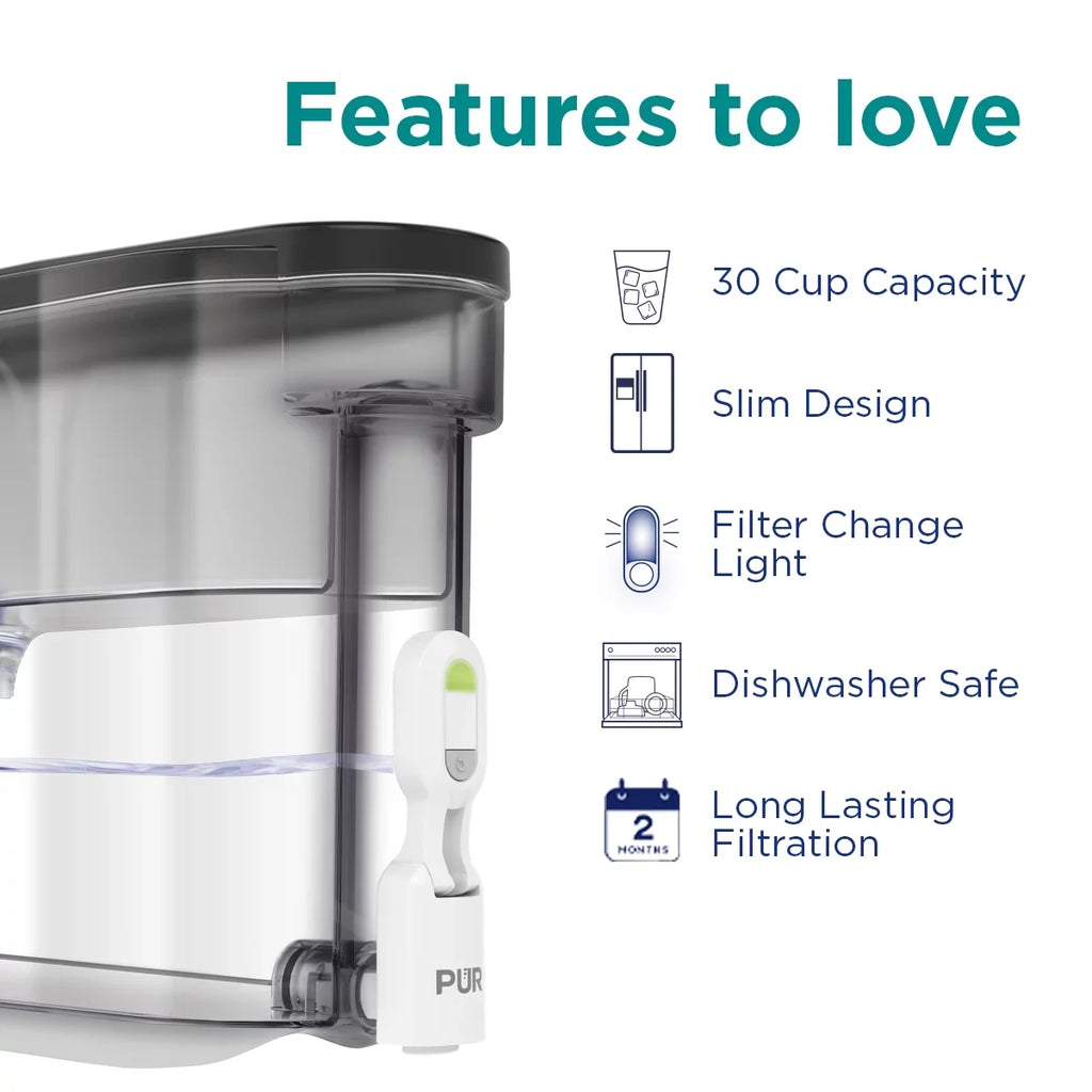 x Smoke, liquid Dispenser W x DS1810BA 5.3", System, Filter 10.1" PUR 15.3" 30-Cup L PLUS H