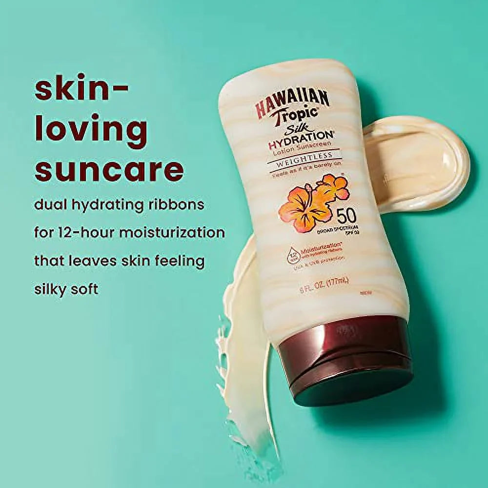 Sunscreen, Pack Silk Sunscreen Broad Weightless Twin Oz, Spectrum 30 SPF Moisturizing Hawaiian Lotion, Fl 6 Hydration Tropic