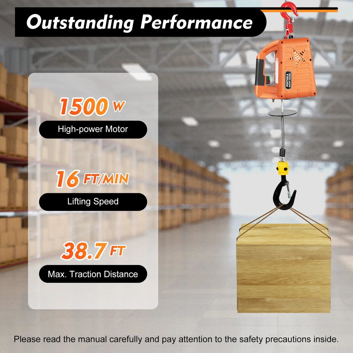 Winches Remote lbs Electric Hoist 300kg/660 Winch Lift Crane Portable W/ 3-in-1