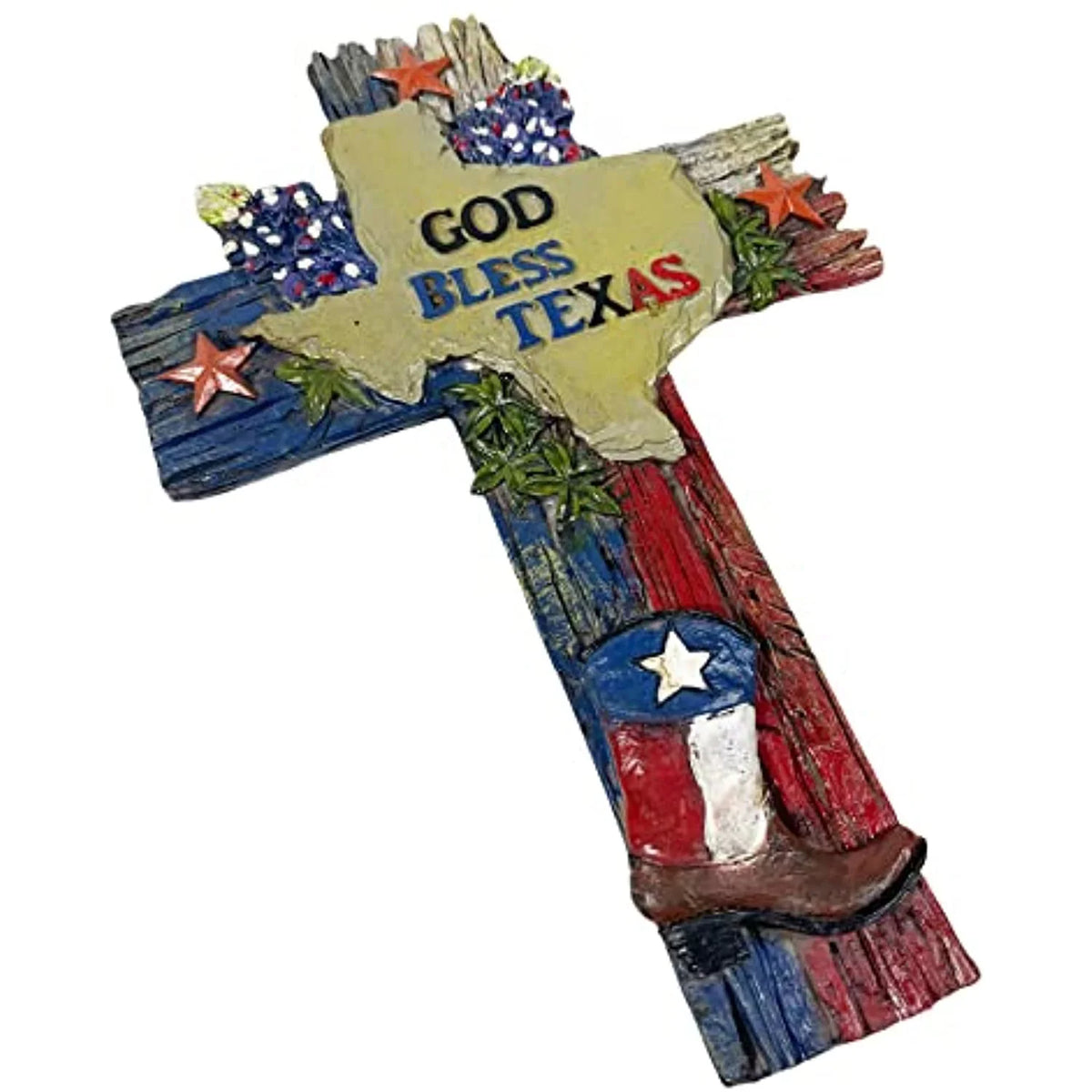 Western Flag Wall Home Inch Cross Cross Office Decor Urbalabs Distressed Texas Bless Decoration Wall and Room 11.5 Cowboy Boot Rustic Church Bluebonnets Country Hanging God Wall