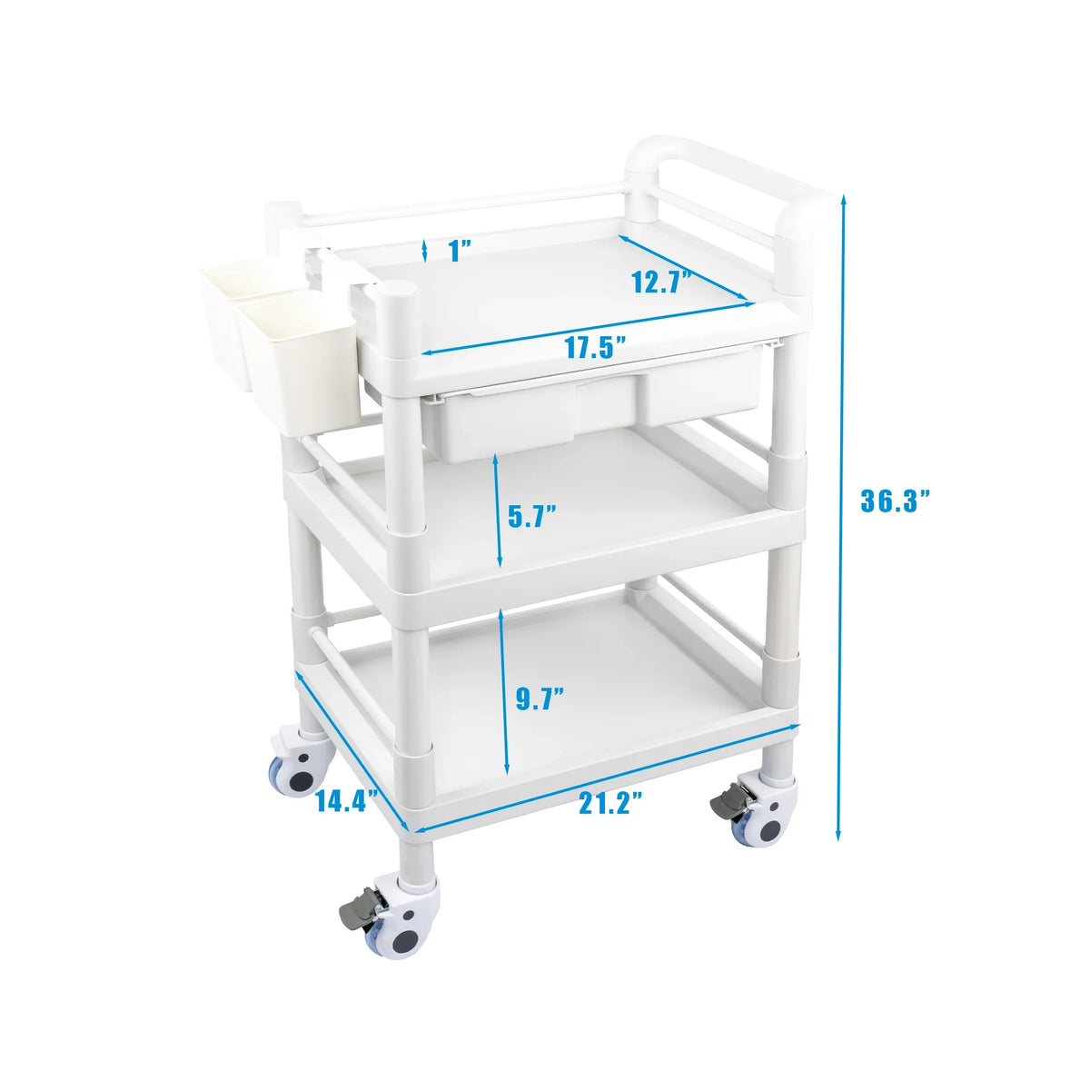 with Trolley Tier Cart Utility Spacious Mobile 360°Rotate Beauty Trolley Heavy Medical Medical Dirt Clinic Drawers 3 for Dental Salon Buckets Wheels Rolling 500 Lbs Cart Duty Hospital