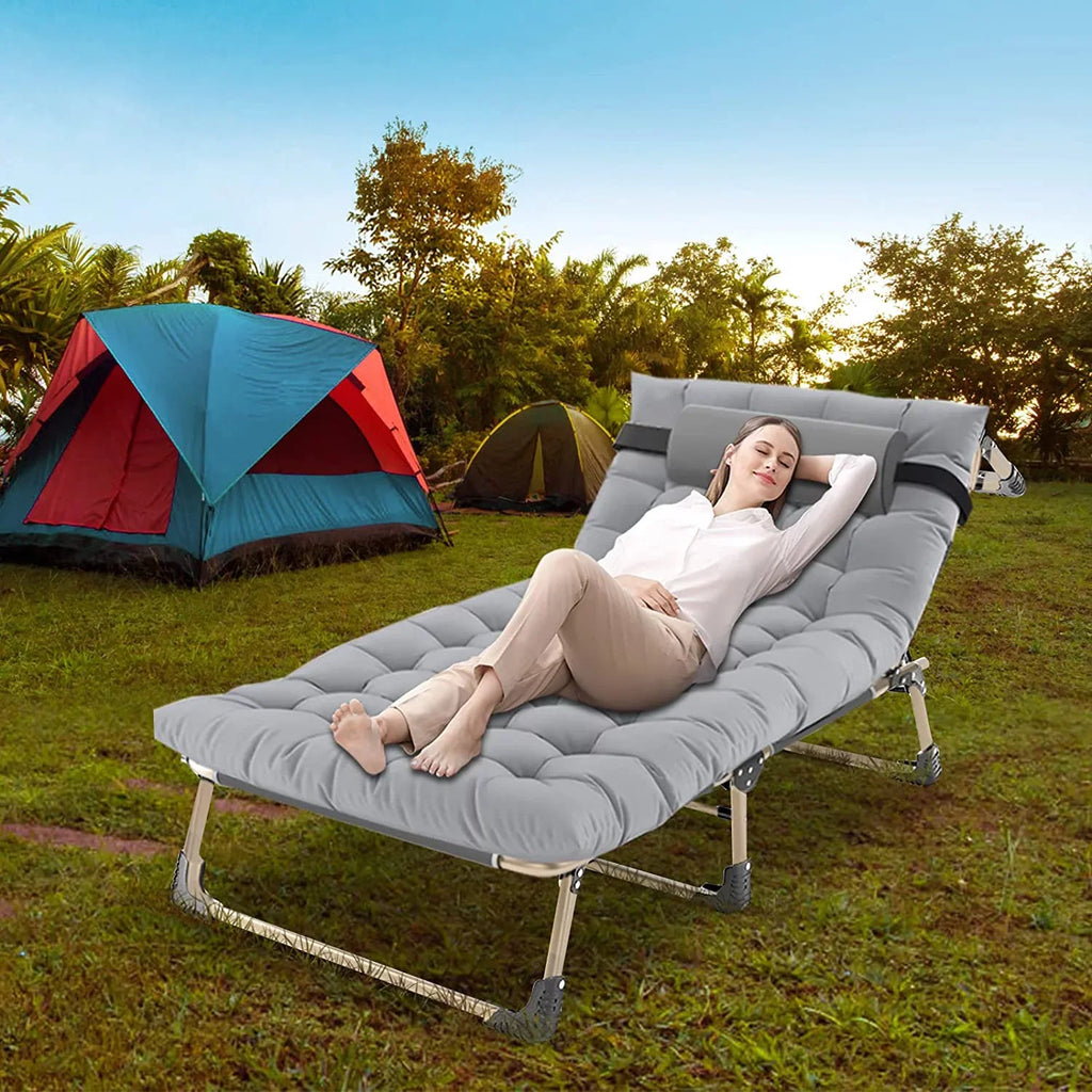 Lounge with ABORON for Mattress, Adjustable Portable Chaise Cot, 4-Fold exterior/Indoor Beach Chair,Camping and Folding Recliner Patio Pillow Garden